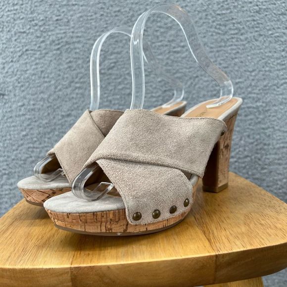 Nine West Shoes - Nine West Suede Clogs Platform Tan Leather Studded Y2K Sandals Heels 8.5M Boho
